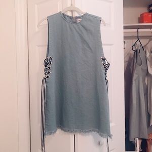 Denim dress with contrast ribbon detail S